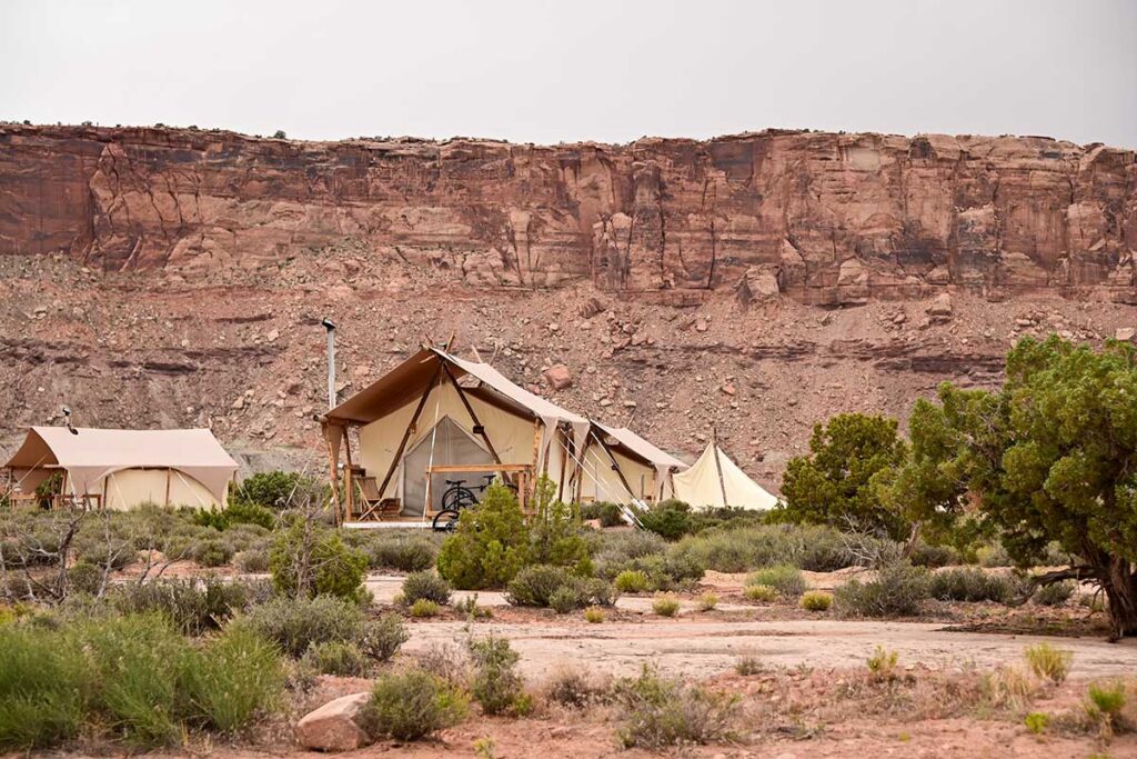 Outside of tent at Under the Canvas in Moab, Utah